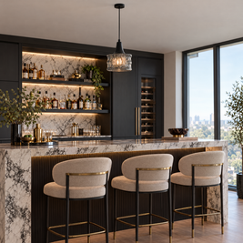 Glass Drum Pendant Light, Dimmable Black in a home bar