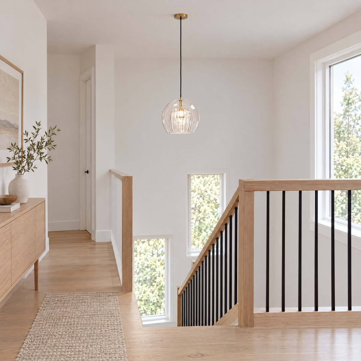 Copper & Glass Globe Pendant Light in a stairwell