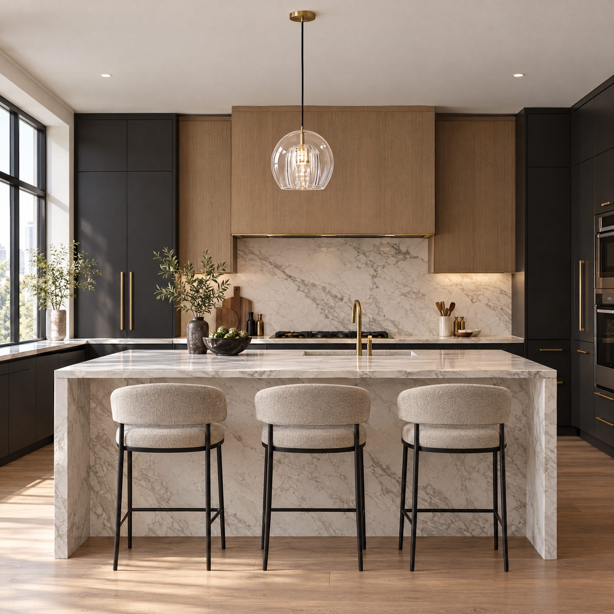 Copper & Glass Globe Pendant Light in a kitchen