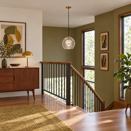Copper & Glass Globe Pendant Light in a stairwell