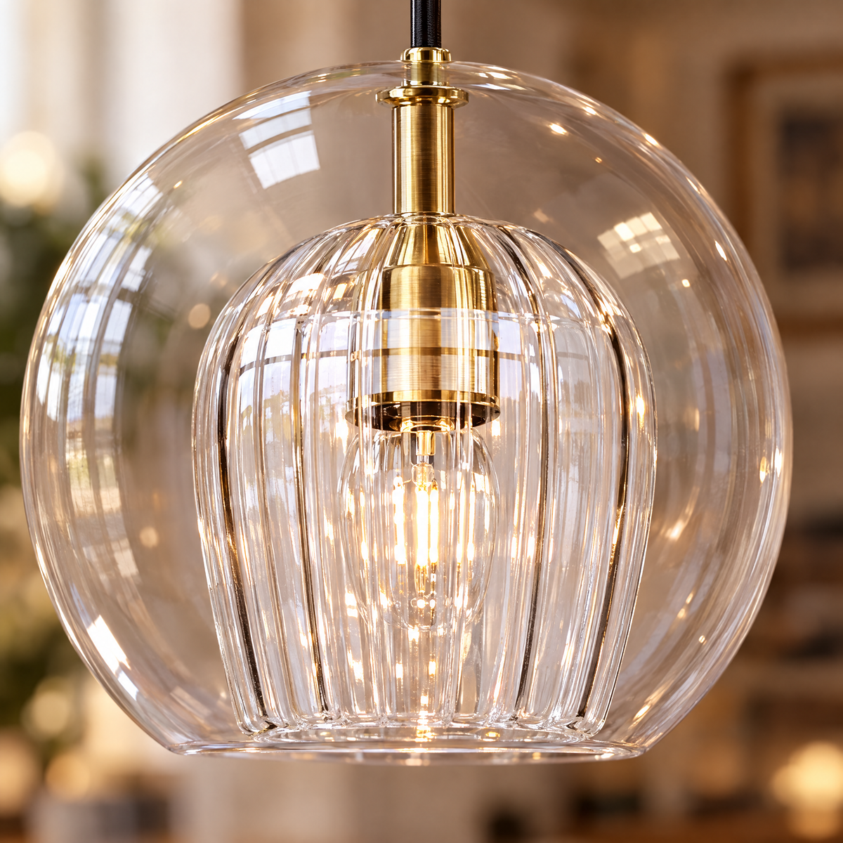 Copper & Glass Globe Pendant Light close-up detail