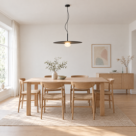 Glass Ball Pendant Light, Black Iron Frame - Disc in a dining room