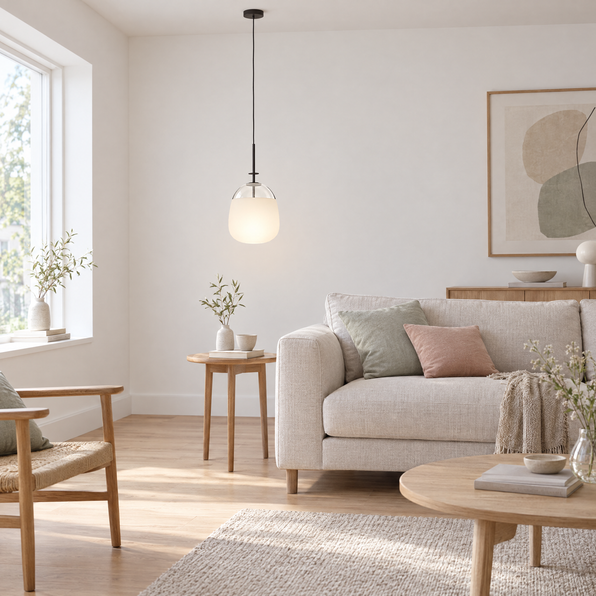 Glass Ball Pendant Light, Black Iron Frame - Ball in a living room