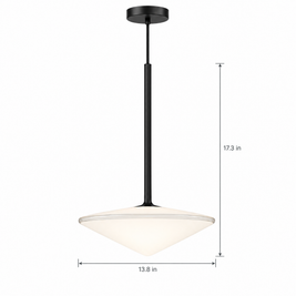 Glass Ball Pendant Light, Black Iron Frame - Cone on white with dimensions