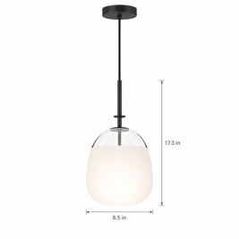 Glass Ball Pendant Light, Black Iron Frame - Ball on white with dimensions