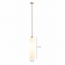 Long Milk Glass Bottle Pendant Light - White on white with dimensions