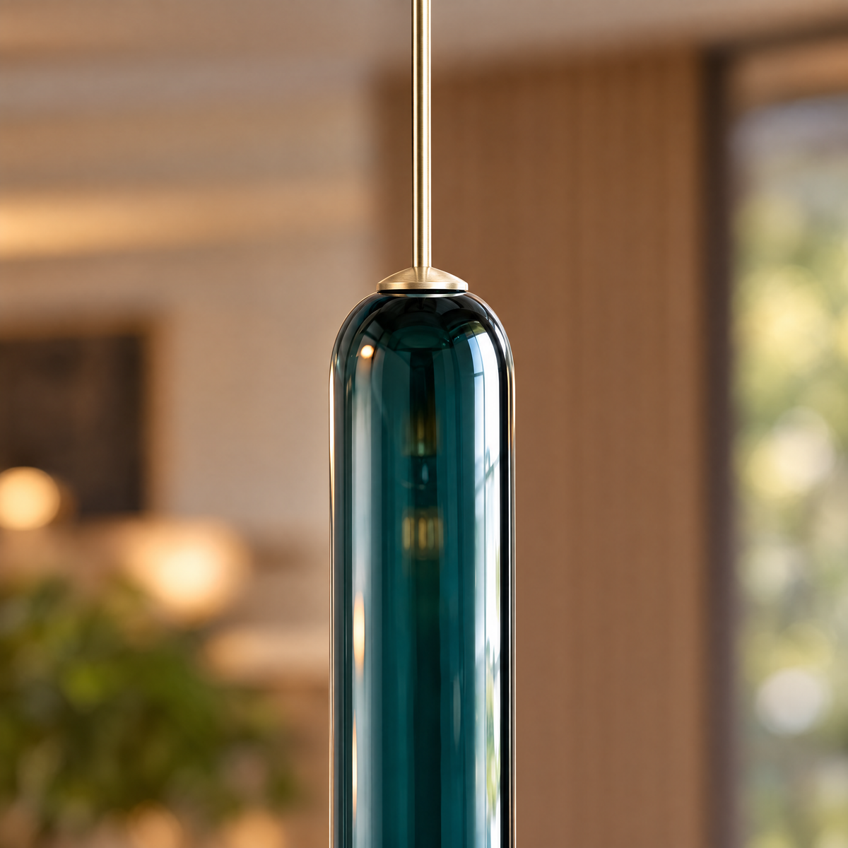 Long Milk Glass Bottle Pendant Light - Dark Green close-up detail