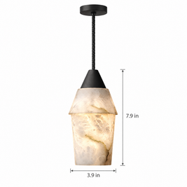 7.87 in. Alabaster Pendant Light - C on white with dimensions