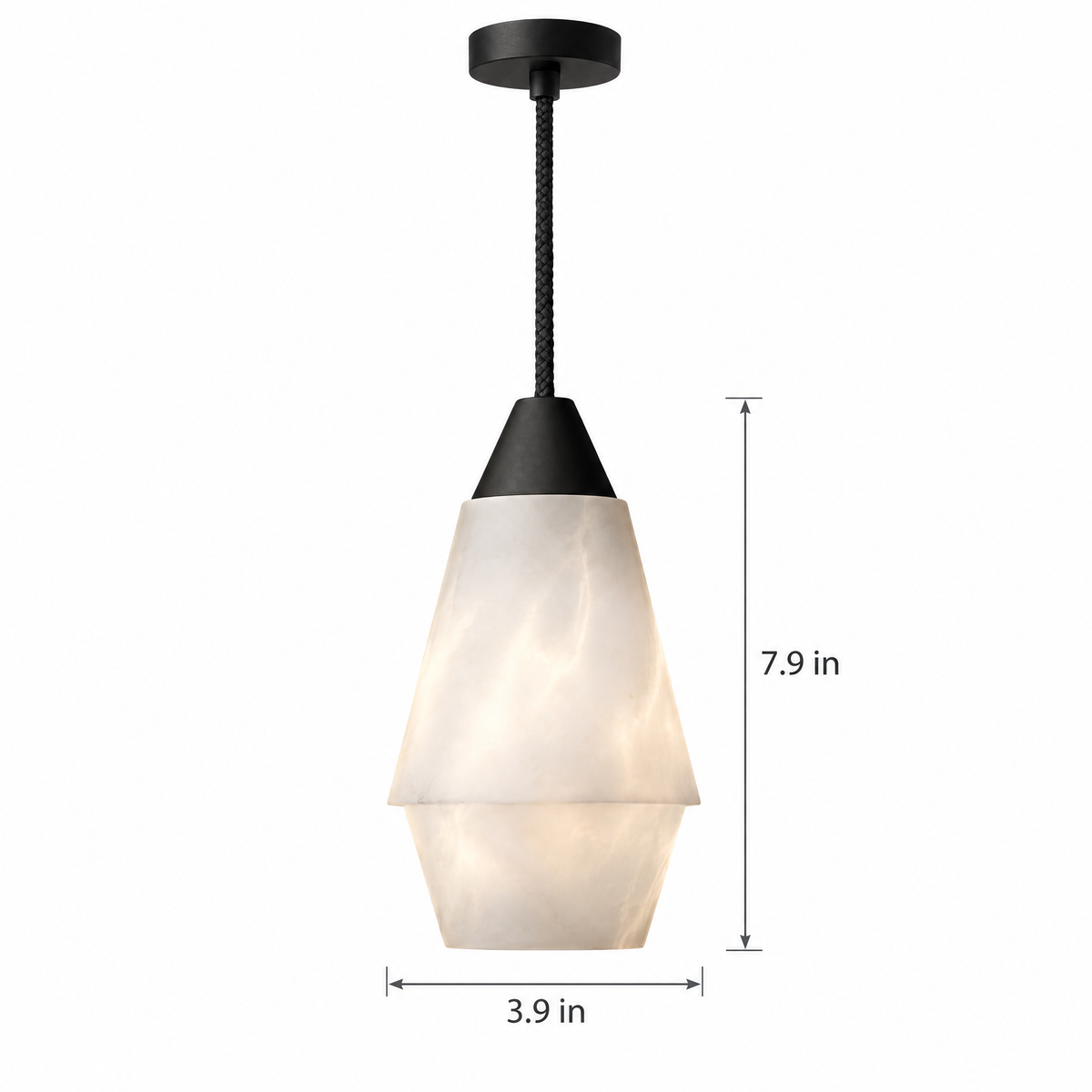 7.87 in. Alabaster Pendant Light - B on white with dimensions