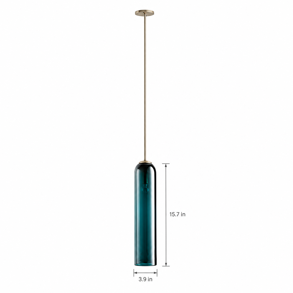 Long Milk Glass Bottle Pendant Light - Dark Green on white with dimensions