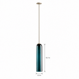 Long Milk Glass Bottle Pendant Light - Dark Green on white with dimensions