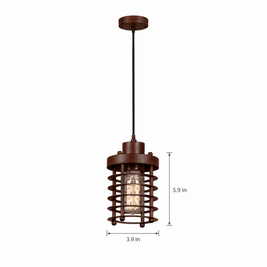Industrial Cage Pendant Light, 2000-3000 lm - Rust Red on white with dimensions