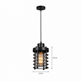Industrial Cage Pendant Light, 2000-3000 lm - Black on white with dimensions
