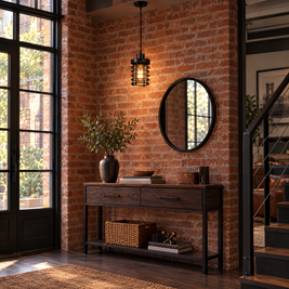 Industrial Cage Pendant Light, 2000-3000 lm - Black in an entryway