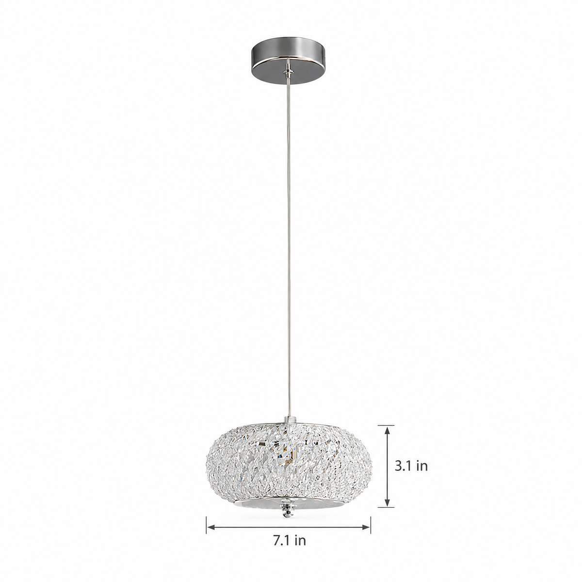 Small Crystal Drum Pendant Light, Dimmable on white