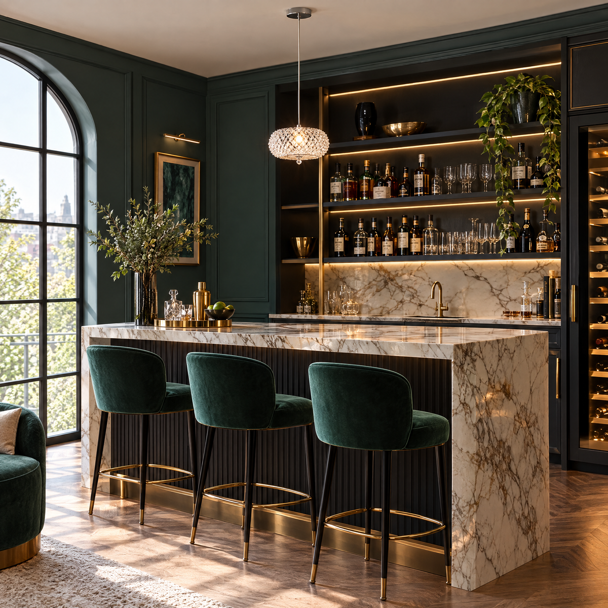Small Crystal Drum Pendant Light, Dimmable in a home bar