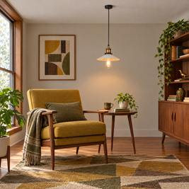 Adjustable Cone Pendant Light, Black or Gold - White in a reading corner