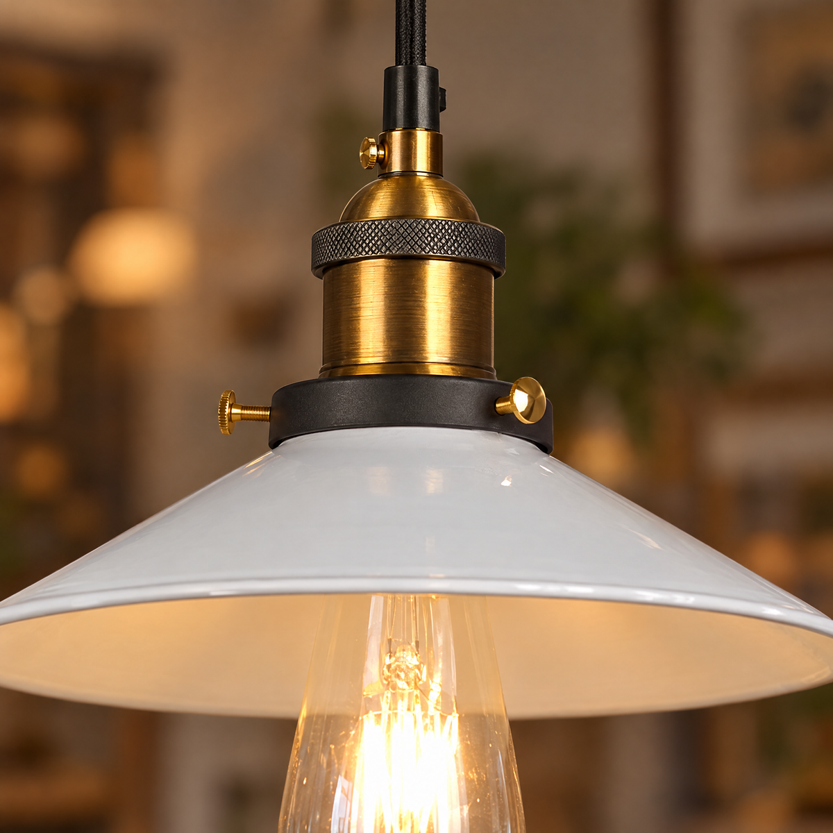 Adjustable Cone Pendant Light, Black or Gold - White close-up detail