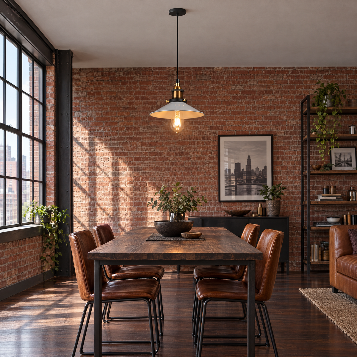 Adjustable Cone Pendant Light, Black or Gold - White in a dining room