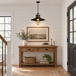 Vintage Black Iron Pendant Light, Farmhouse in an entryway