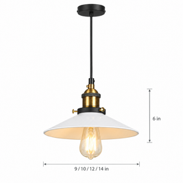 Adjustable Cone Pendant Light, Black or Gold - White on white with dimensions