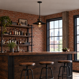 Vintage Black Iron Pendant Light, Farmhouse in a home bar
