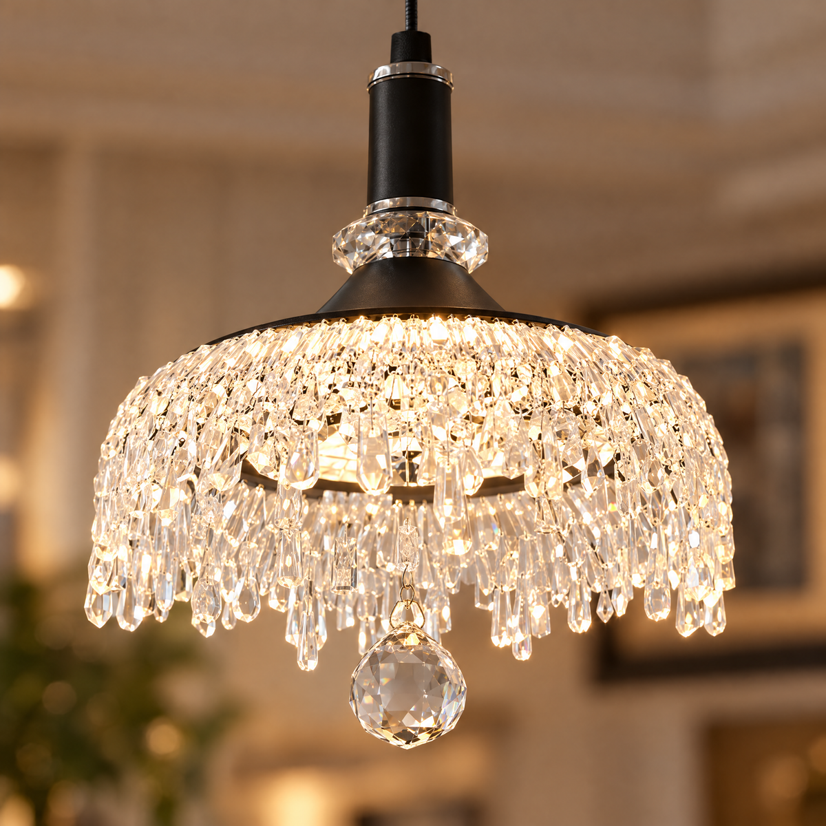 Acrylic Bowl Pendant Light, Dimmable Black close-up detail