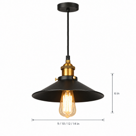 Adjustable Cone Pendant Light, Black or Gold - Black on white with dimensions