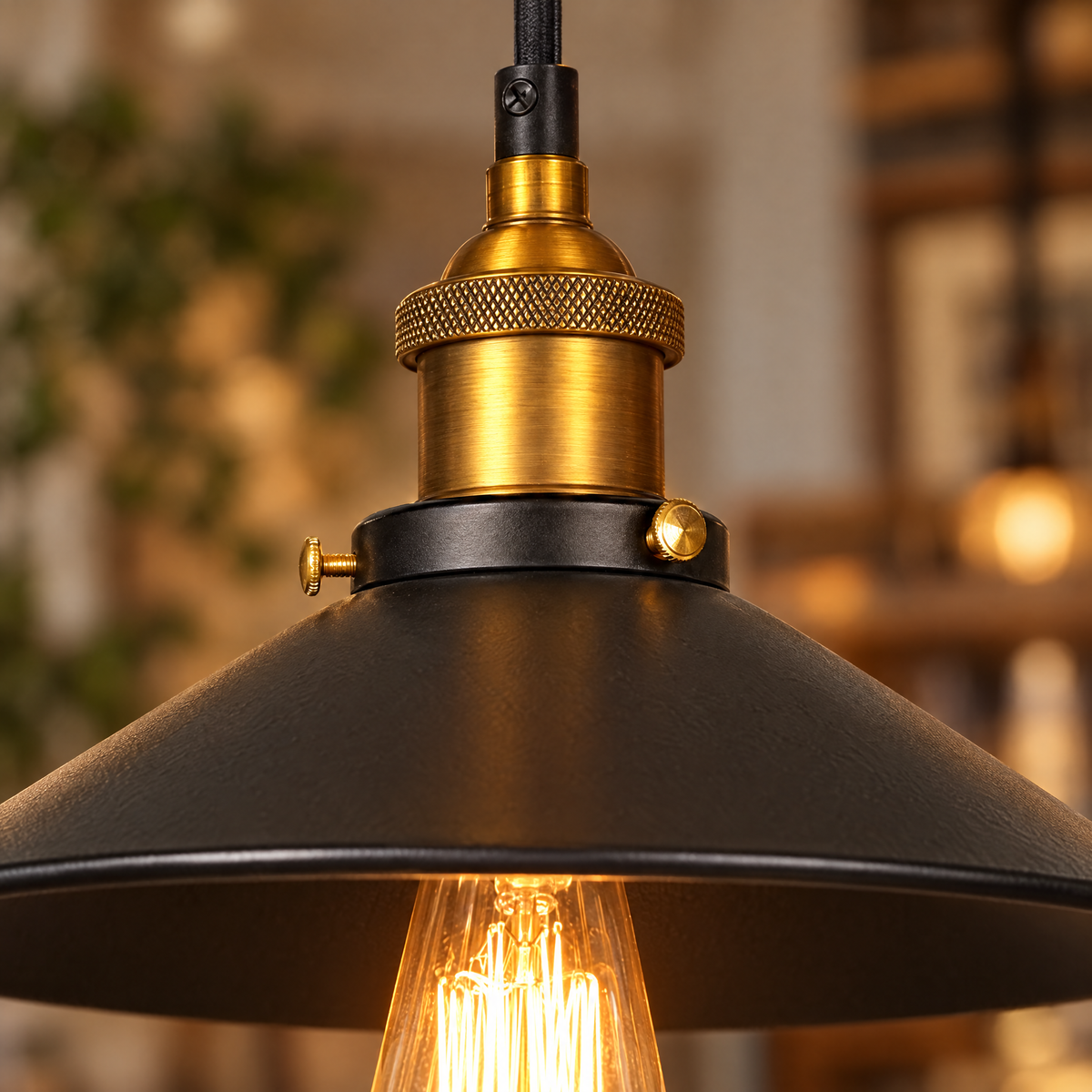 Adjustable Cone Pendant Light, Black or Gold - Black close-up detail