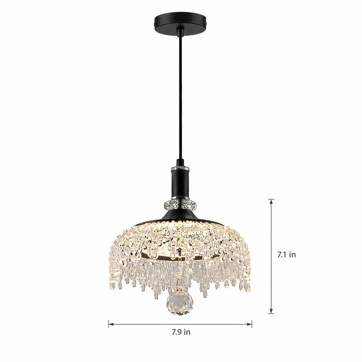 Acrylic Bowl Pendant Light, Dimmable Black on white with dimensions