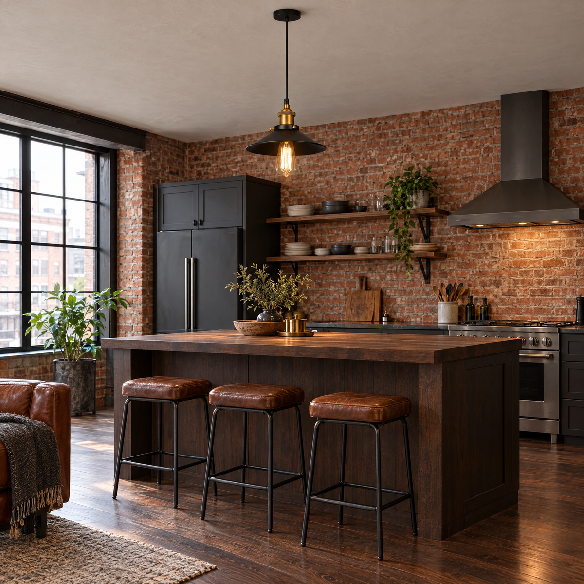 Adjustable Cone Pendant Light, Black or Gold - Black in a kitchen