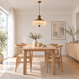 Walnut Teardrop Pendant Light, Dimmable - Conventional in a dining room