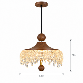 Walnut Teardrop Pendant Light, Dimmable - Conventional on white with dimensions