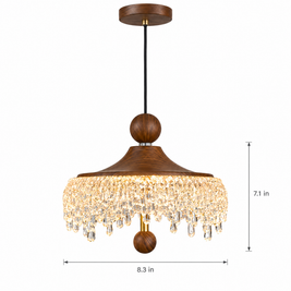 Walnut Teardrop Pendant Light, Dimmable - Lifting type on white with dimensions