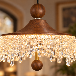 Walnut Teardrop Pendant Light, Dimmable - Conventional close-up detail