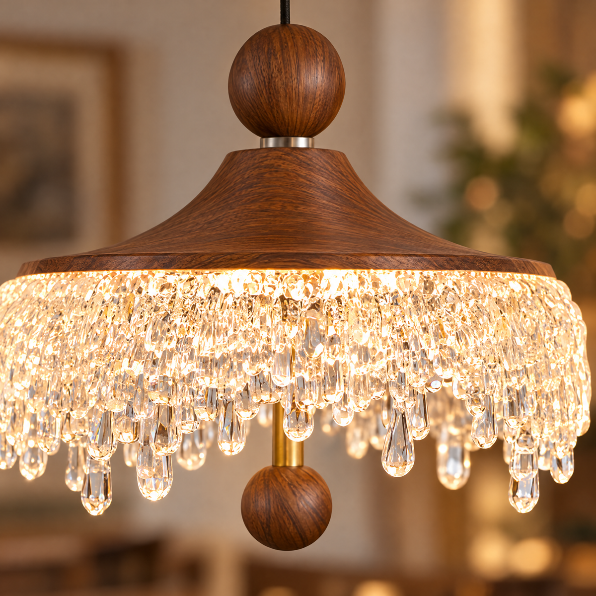 Walnut Teardrop Pendant Light, Dimmable - Lifting type close-up detail