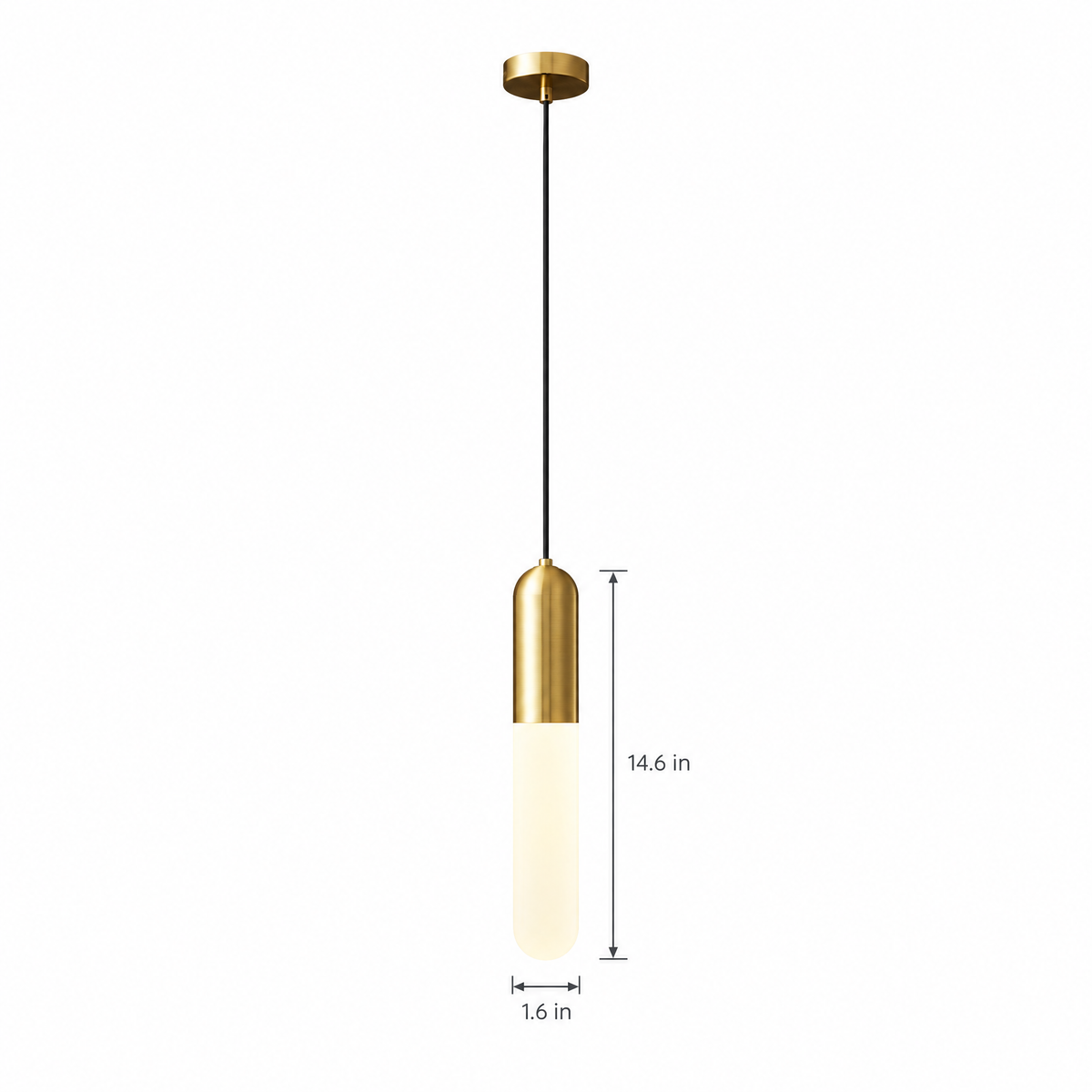 Long Copper Pendant Light, 3-Step Dimming - Copper on white with dimensions