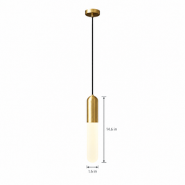 Long Copper Pendant Light, 3-Step Dimming - Copper on white with dimensions