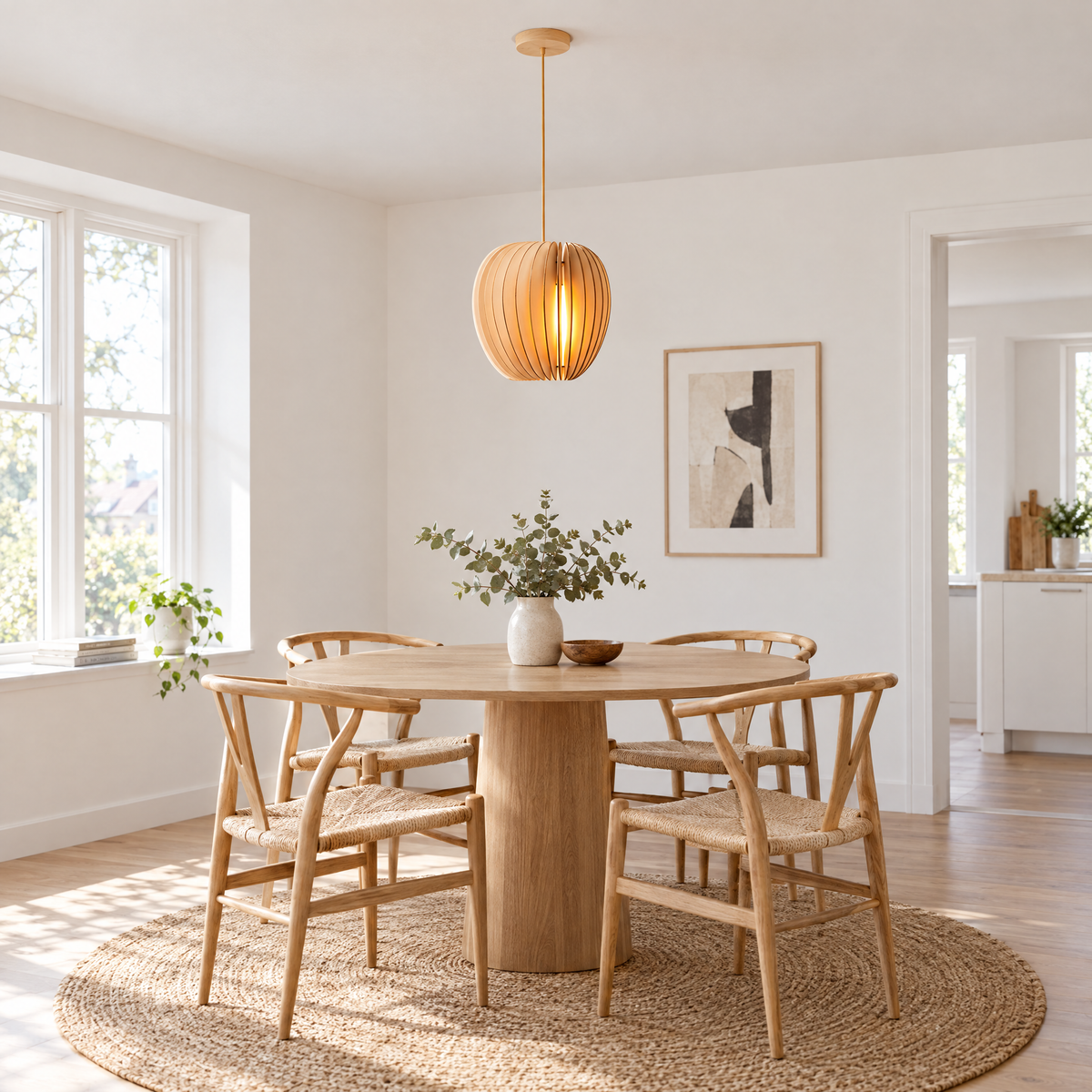 Wood Slat Pendant Light, Rustic Handmade in a dining room