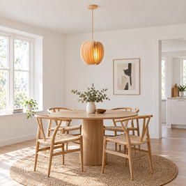 Wood Slat Pendant Light, Rustic Handmade in a dining room