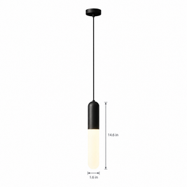 Long Copper Pendant Light, 3-Step Dimming - Black on white with dimensions