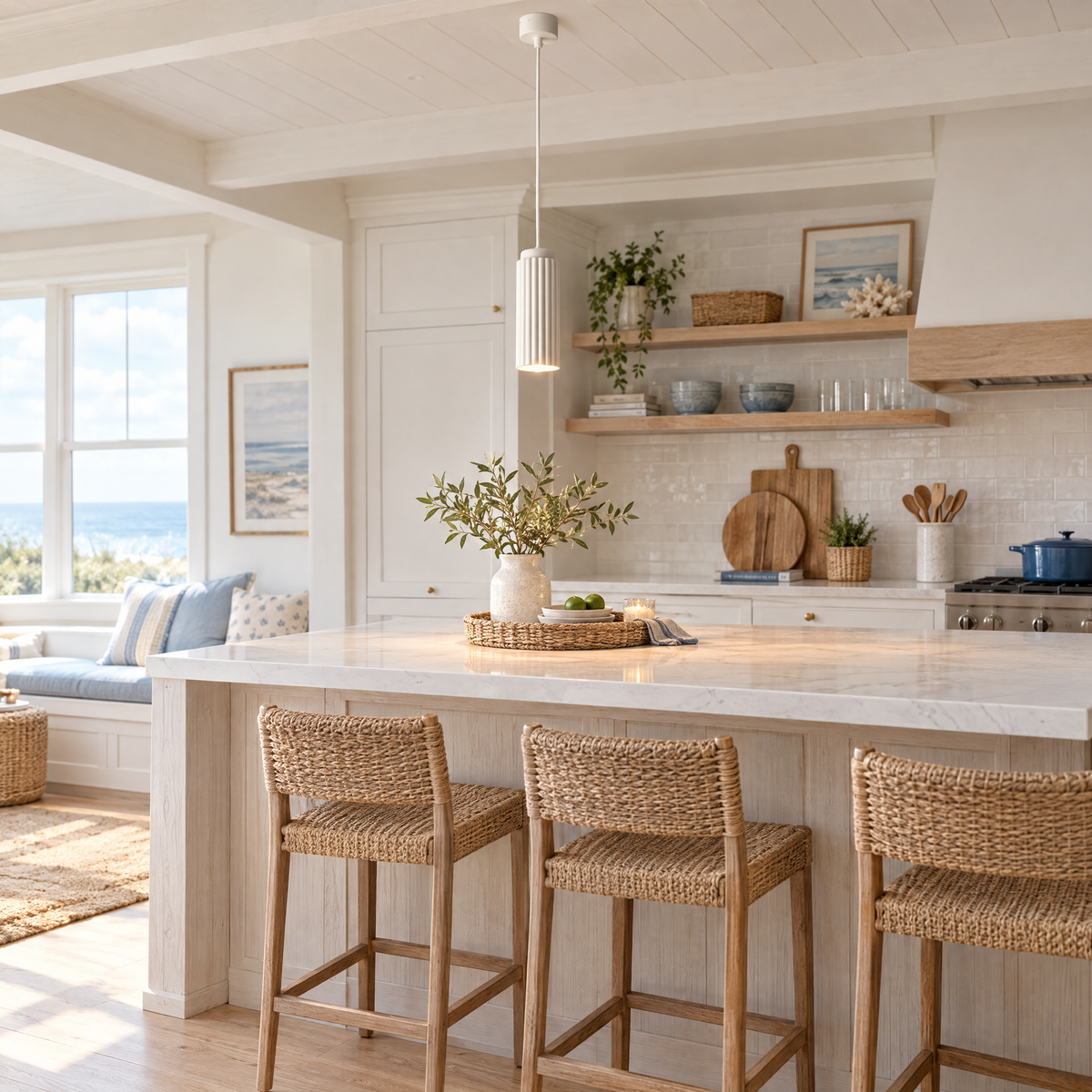 White Metal Pendant Light in 4 Colors - White in a kitchen