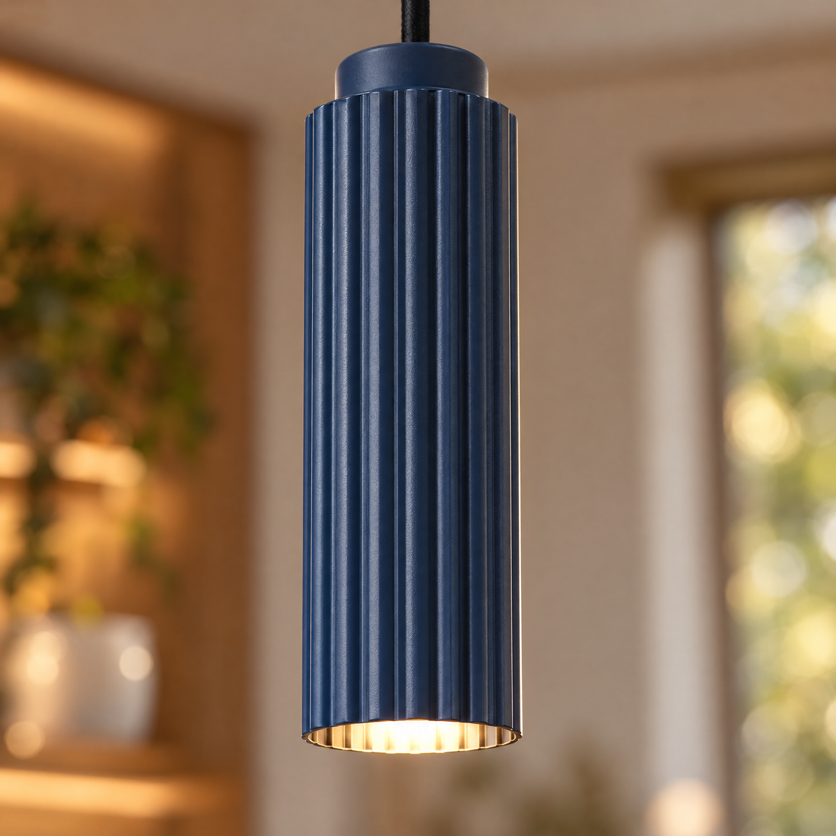 White Metal Pendant Light in 4 Colors - Dark blue close-up detail