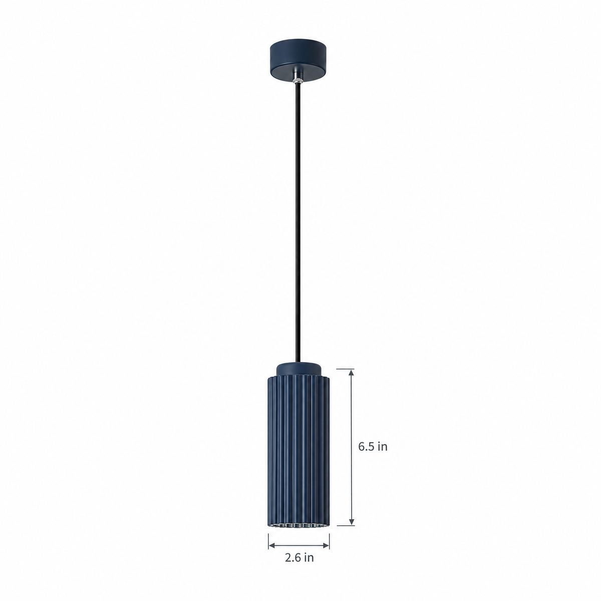 White Metal Pendant Light in 4 Colors - Dark blue on white with dimensions