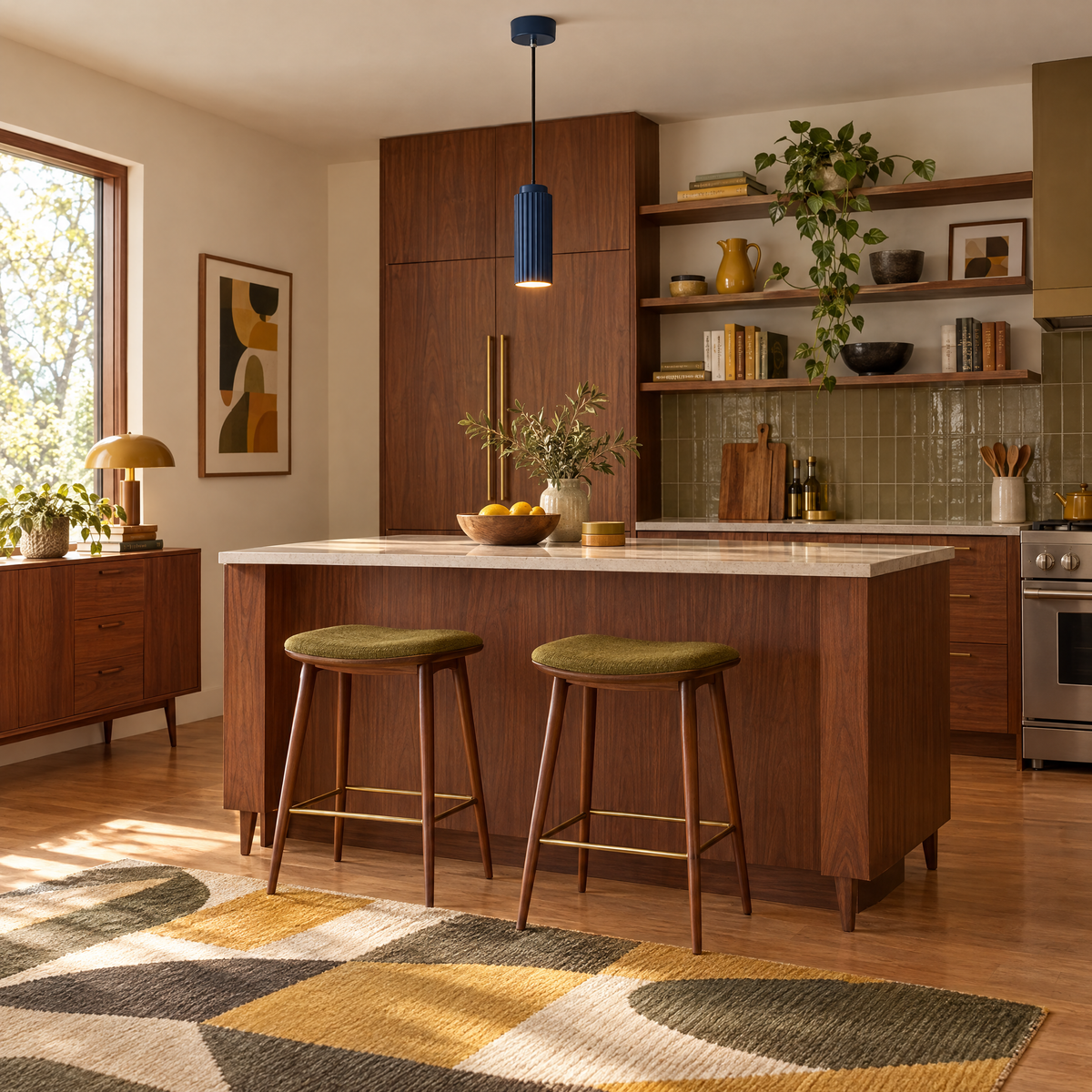 White Metal Pendant Light in 4 Colors - Dark blue in a kitchen