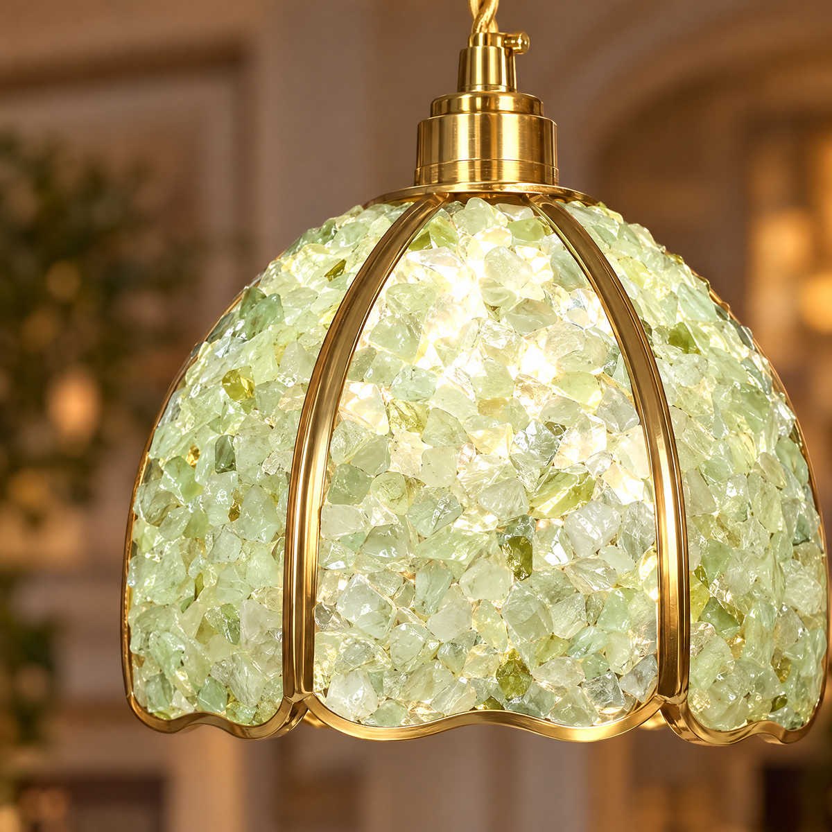 Small Crystal Dome Pendant Light, Dimmable - Model B close-up detail