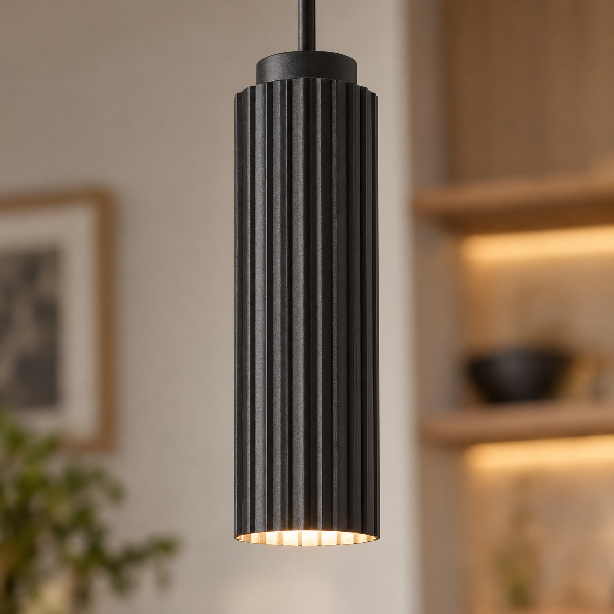 White Metal Pendant Light in 4 Colors - Black close-up detail