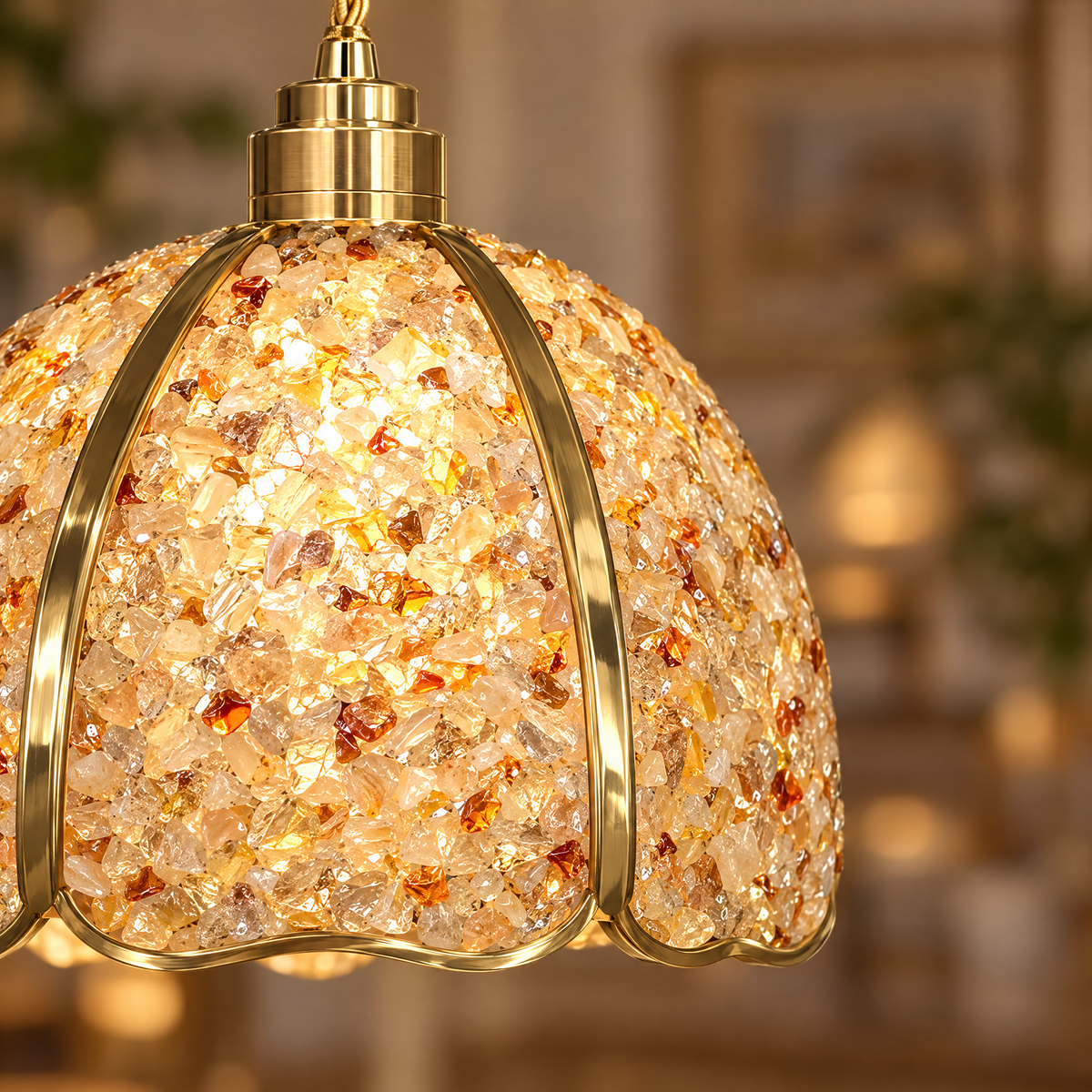 Small Crystal Dome Pendant Light, Dimmable - Model A close-up detail