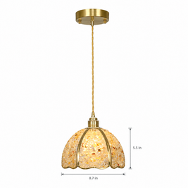 Small Crystal Dome Pendant Light, Dimmable - Model A on white with dimensions