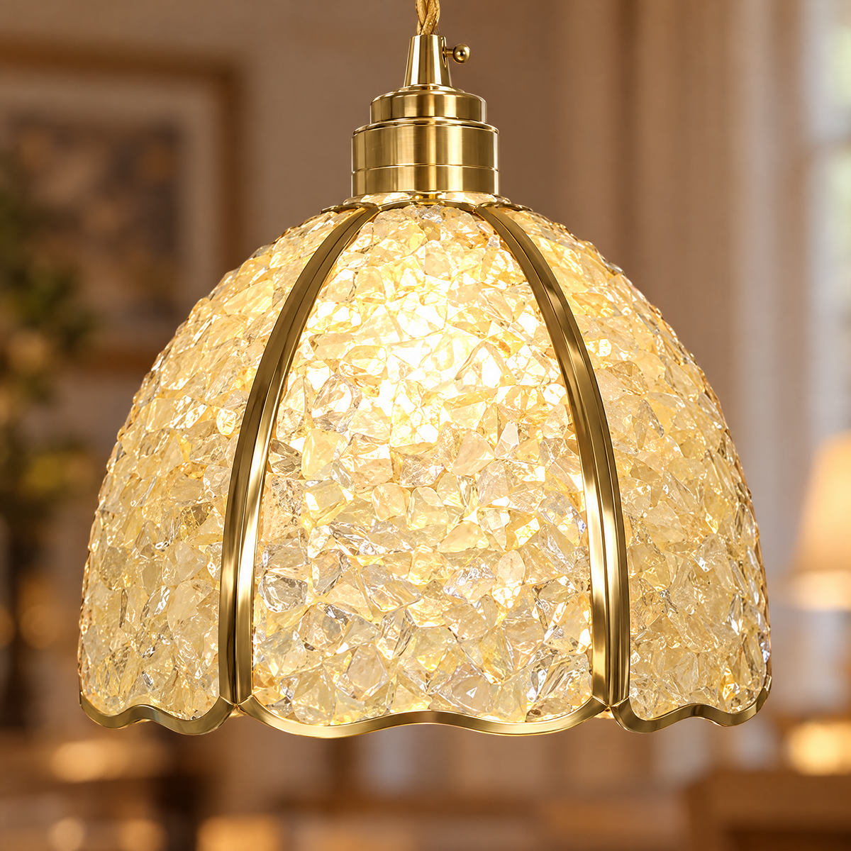 Small Crystal Dome Pendant Light, Dimmable - Model D close-up detail